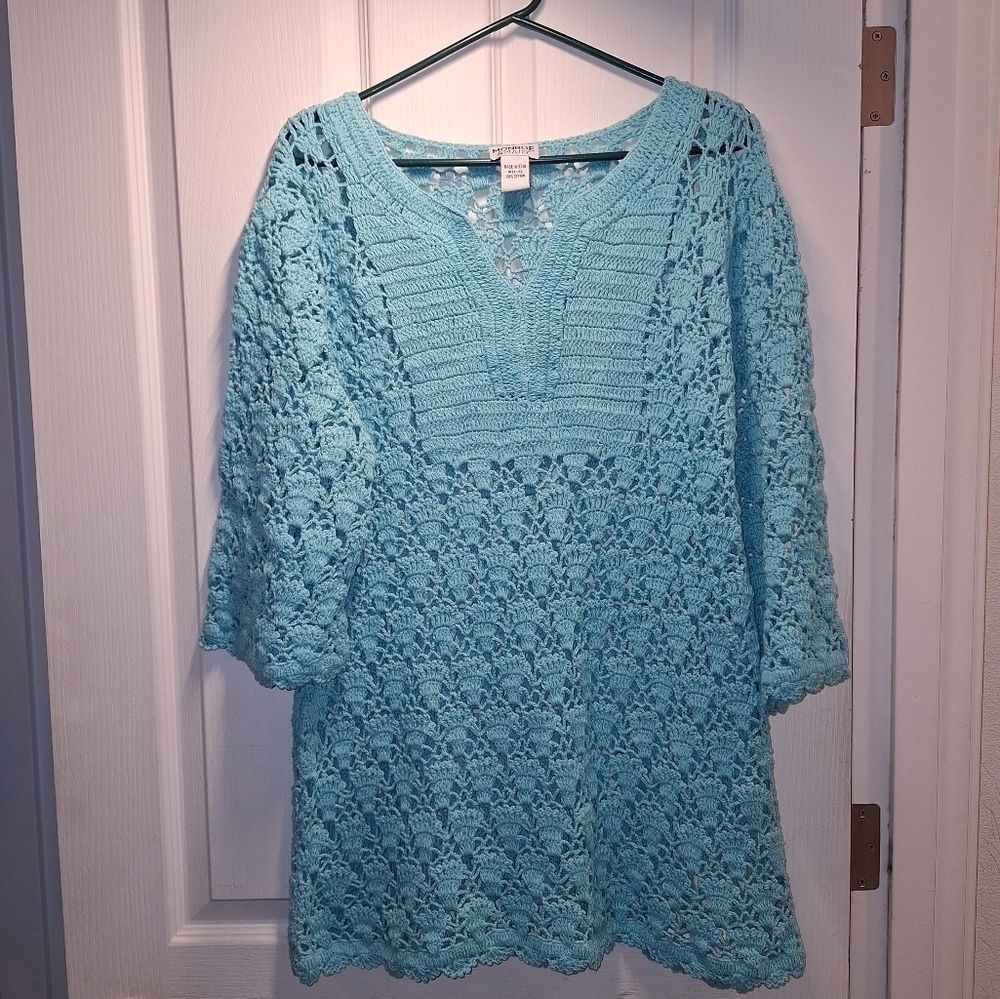 Monroe and Main Knit Cutout Sweater Teal Cover Up XL